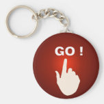 Finger on the red glowing button Go ! keyring Keychains