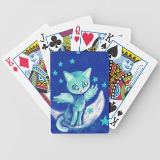 Finger Painted Kitty Cat On Moon With Stars Card Deck