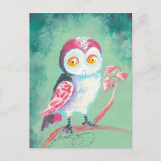 Finger Painted Owl Art postcard