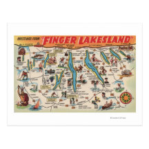 Fingerlakes, New York - Detailed Map Post Card