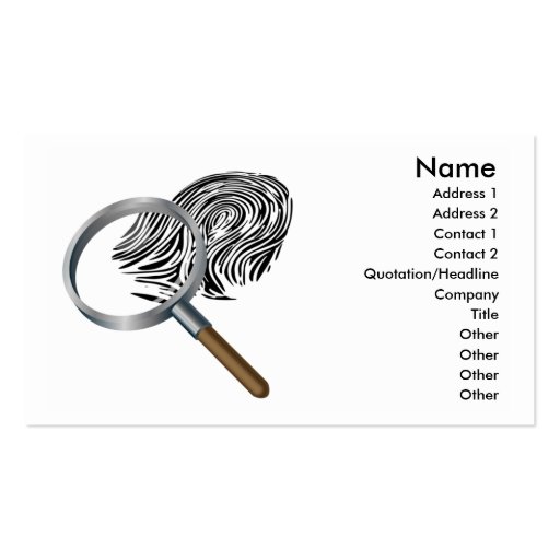 fingerprint and magnifying glass detection search business card template (front side)