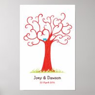 Fingerprint Tree Wedding Heartastic (Red) Posters