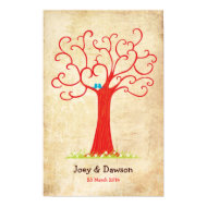 Fingerprint Tree Wedding Heartastic (Red Vintage) print