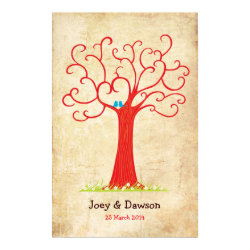 Fingerprint Tree Wedding Heartastic (Red Vintage) print