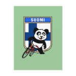 This cute cycling panda stands in front of a Finnish flag with his bike. This original design makes a perfect gift for bicycling fanatics in Finland. Great for everyone who loves cute pandas and biking.
