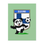 This adorable little panda is too cute! He's featured in front of a large flag from Finland and ready to play football and score some goals. This cute design is perfect for football players and soccer fans.