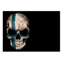 Finnish Flag Skull on Black Business Cards