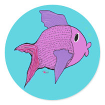 Finny the purple fish round stickers