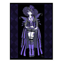 fairy, gothic, steampunk, purple, violet, lavender, goth, couture, faery, faerie, fae, fantasy, stripes, tophat, hat, roses, tattoo, fiona, mykajelina, myka, Postcard with custom graphic design