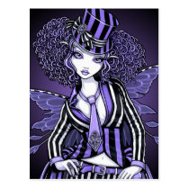 purple, steampunk, couture, fairy, stripes, violet, lavender, tie, wings, faery, faerie, fantasy, art, mykajelina, myka, fiona, Postkort med brugerdefineret grafisk design