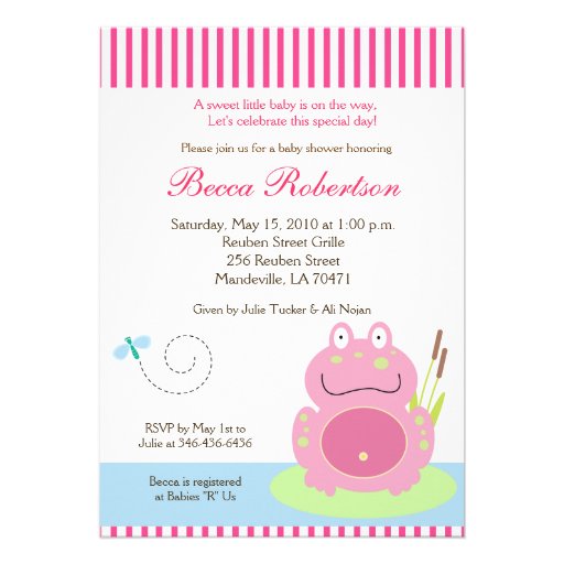 Fiona the Pond Frog Baby Shower 5x7 Invitation