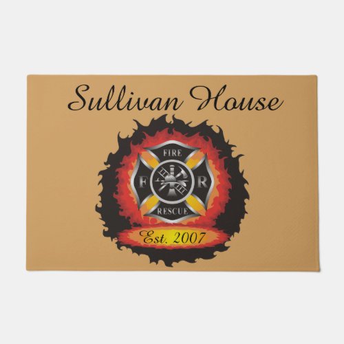 Fire and Rescue Flames Firefighter Doormat