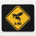 Fire Breathing Dragon Crossing Street Sign mousepads