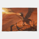 Fire-Breathing Prehistoric Dinosaur by Jake Murray kitchen towels