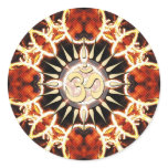 Fire Circle Golden Om Spirit Round Stickers