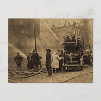 Fire Crew in Action - Vintage postcard