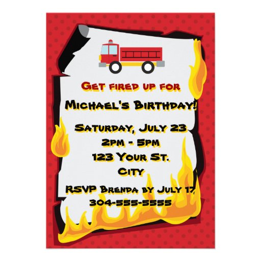 Fire Department Birthday Party Personalized Invites