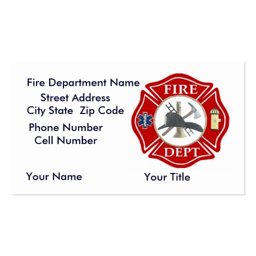 Fire Dept Bussiness Cards with Red Maltese Cross Business Cards (front side)
