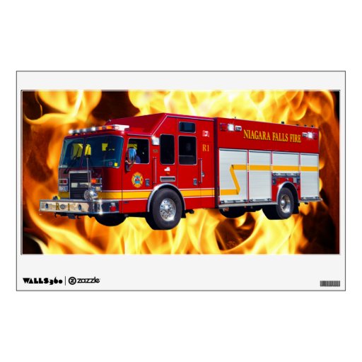 Fire Dept Fire Truck & Flames Window Decal Wall Graphic Zazzle