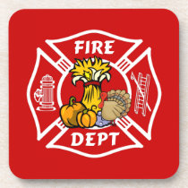 Fire Dept Thanksgiving Logo cork coasters