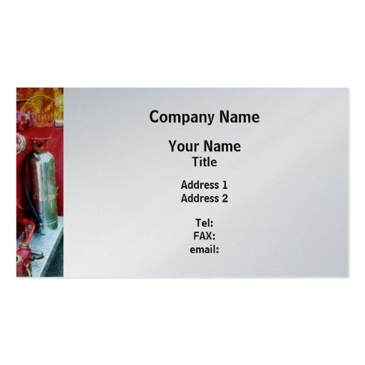 Fire Extinguisher on Fire Truck - Platinum Finish Business Card Template