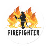 Fire Fighter Flames Round Stickers
