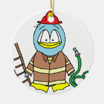 Fire Fighter Penguin Christmas Ornaments