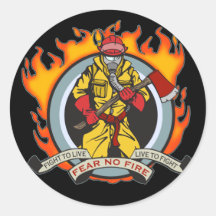 Fire Fighters Fear No Fire Round Stickers