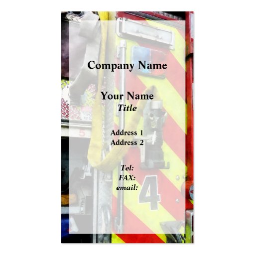 Fire Hose on Striped Fire Engine Business Card (front side)