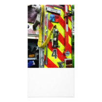 Fire Hose on Striped Fire Engine Personalized Photo Card