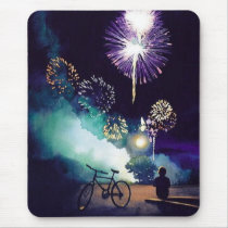 "Fire in the Sky" Fireworks Watercolor Art mousepads
