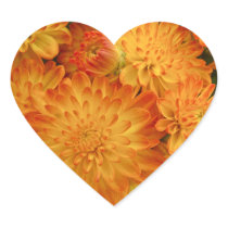 Fire Orange Chrysanthemums Heart Sticker