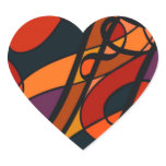 Fire Orange Reds, swirl abstract design, template Heart Sticker