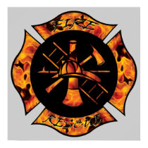 Fire Rescue Flaming Maltese Cross posters
