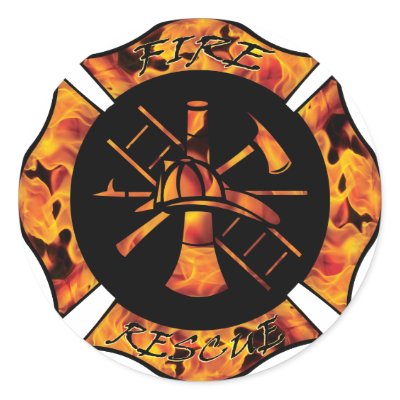 Fire Rescue Flaming Maltese Cross Round Sticker by kklawiter