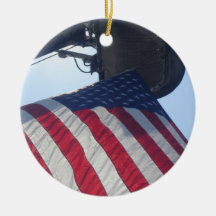 Fire Truck American Flag Aerial Tower Christmas Tree Ornament