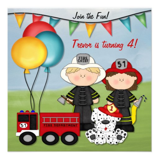 Fire Truck and Little Fireman Birthday Personalized Announcement