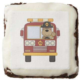 Fire Truck Bear Square Brownie