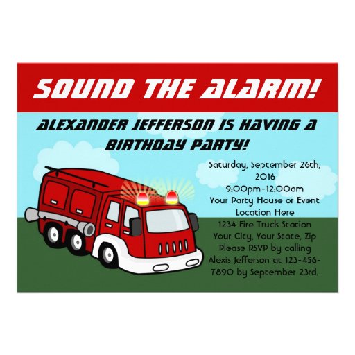 Fire Truck Birthday Party Invitations (front side)