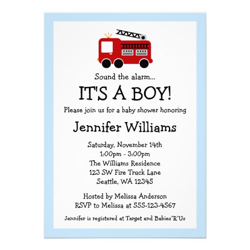 Fire Truck Boy Baby Shower Invitations