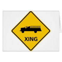 Fire Truck Crossing Highway Sign cards