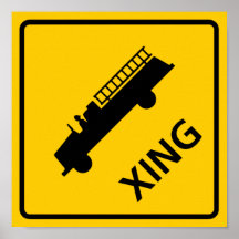 Fire Truck Crossing Highway Sign Poster