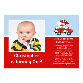 Fire truck Dalmatian Photo Birthday Invitation