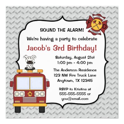 Fire Truck Dog Birthday Party Invitations (10-pack)