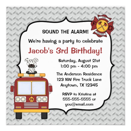 Fire Truck Dog Birthday Party Invitations