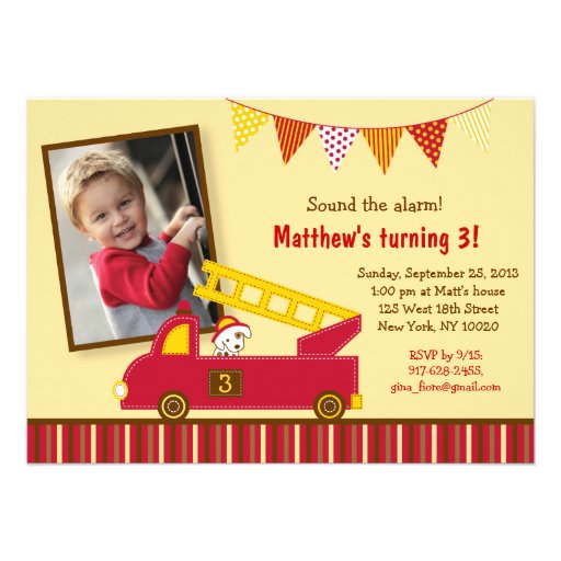 Fire Truck Engine Birthday Invitations