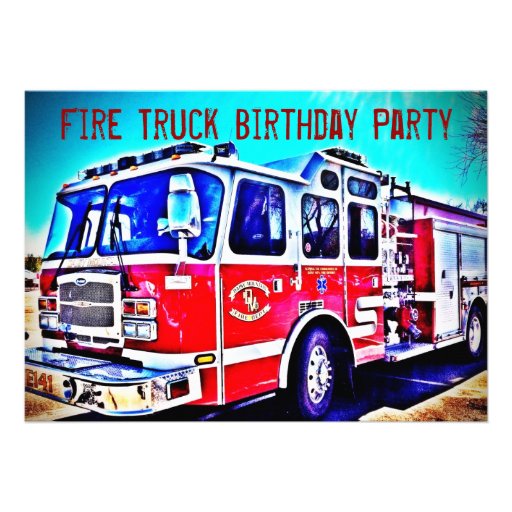 Fire Truck Engine Firefighter Birthday Invitations