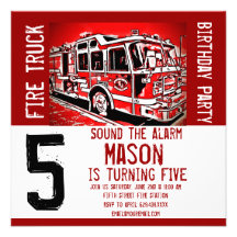 Fire Truck Engine Firefighter Birthday Invitations