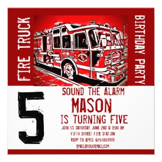 Fire Truck Engine Firefighter Birthday Invitations