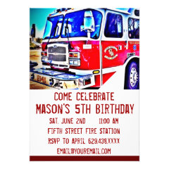 Fire Truck Engine Firefighter Birthday Invitations